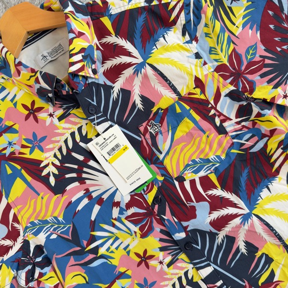 Original Penguin Mens Medium Hawaiian Short Sleeve Button Down Shirt Pocket NWT - Picture 1 of 8